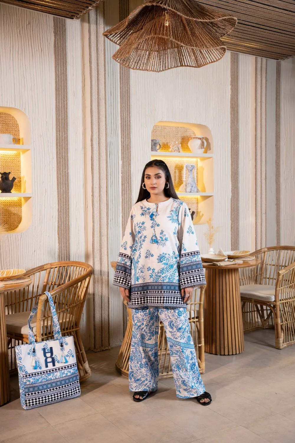 2-Piece Dress / Ladies Outfit | Black, White, Blue & Pink